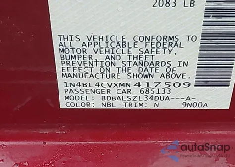 2021 Nissan Altima Sr Fwd z USA, uszkodzony, nr VIN 1N4BL4CVXMN417509